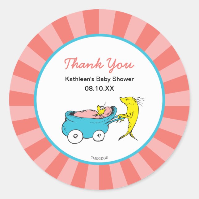 Sticker Rond Dr. Seuss | Un Poisson - Fille Cadeau Baby Shower  (Devant)