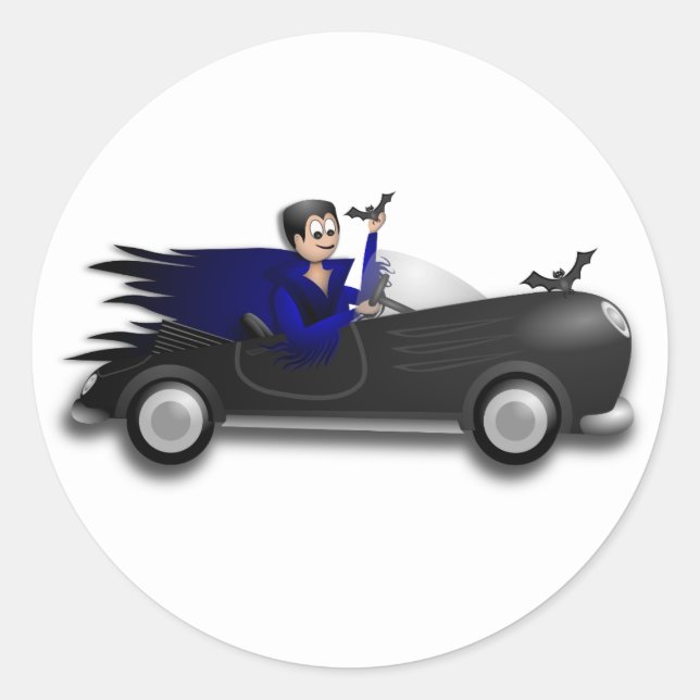 Sticker Rond Dracula conduit une convertible (Devant)