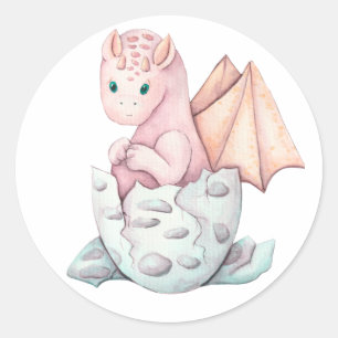 Sticker Rond Dragon à éclosion rose