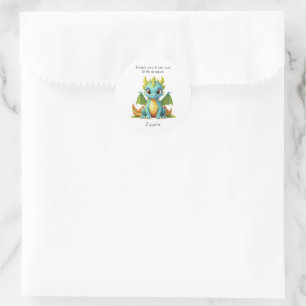 Sticker Rond Dragon Bébé Bleu Vert Merci personnalisé