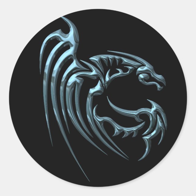 Sticker Rond Dragon bleu métallique avec bandes (Devant)