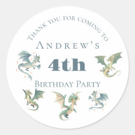 Sticker Rond Dragon Boys 3ème 4ème 5ème anniversaire Invitation