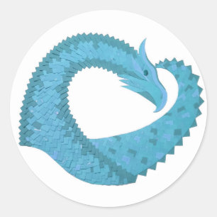 Sticker Rond Dragon cardiaque turquoise en blanc