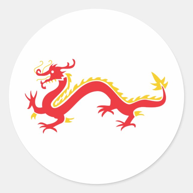 Sticker Rond Dragon chinois rouge (Devant)