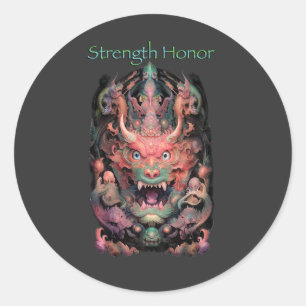 Sticker Rond Dragon d'arts martiaux (Force d'honneur)