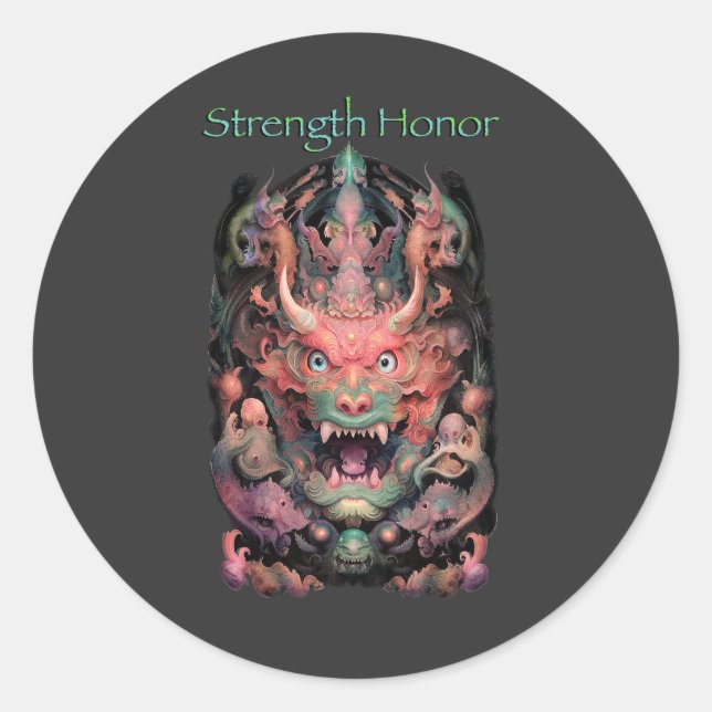 Sticker Rond Dragon d'arts martiaux (Force d'honneur) (Devant)