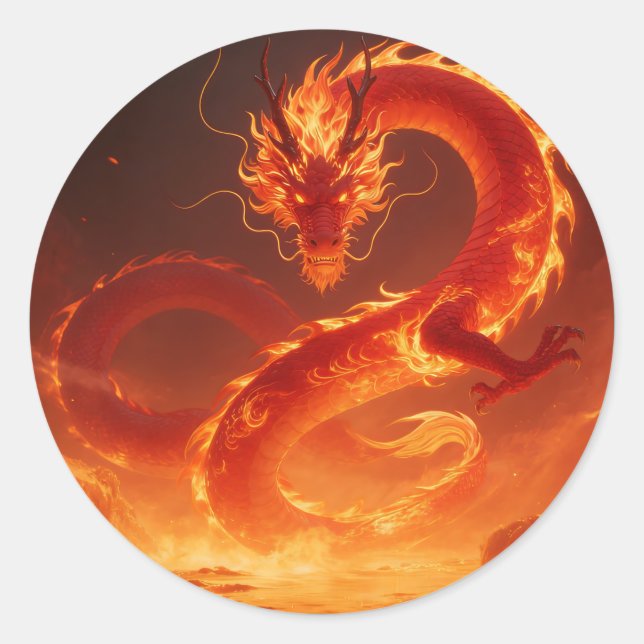 Sticker Rond Dragon de Feu Ardente | Dragon Fantastique de Flam (Devant)