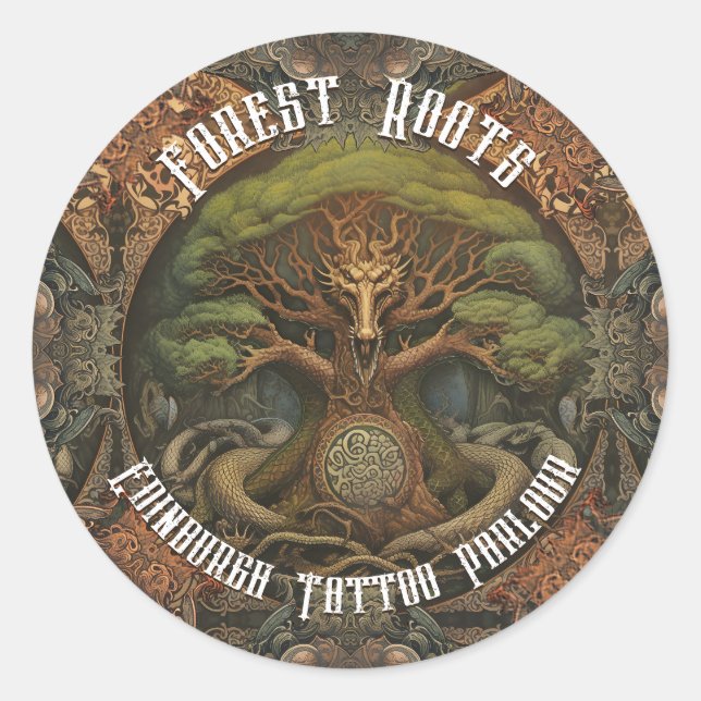 Sticker Rond Dragon de l'arbre celtique - Tatouage généré par l (Devant)