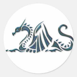 Sticker Rond Dragon de mer bleu métallique