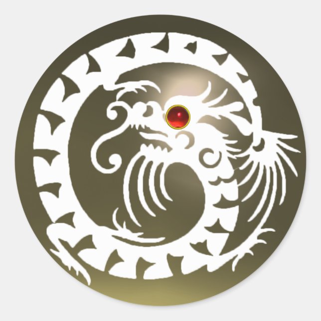 Sticker Rond DRAGON DE NAGE, blanc, rubis rouge, agneau gris (Devant)