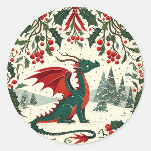 Sticker Rond Dragon de Noël