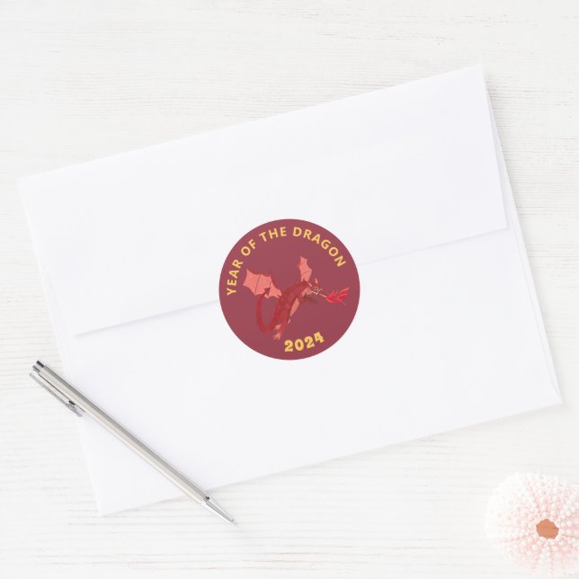 Sticker Rond Dragon de Nouvel An Rouge Chinois (Enveloppe)