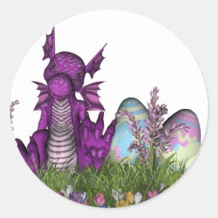 Sticker Rond Dragon de Pâques surprise