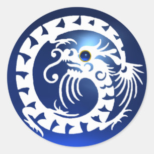 Sticker Rond DRAGON de SERPENT, blanc, saphir bleu