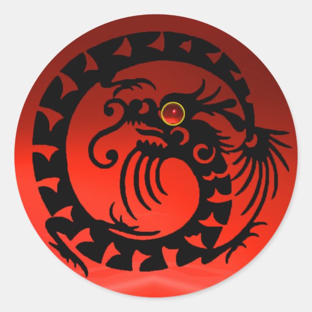 Sticker Rond DRAGON DE SNAKE, noir, rubis rouge (Devant)