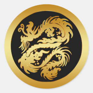 STICKER ROND DRAGON DE TRIBAL D'OR