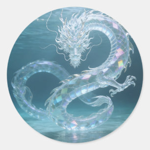 Sticker Rond Dragon d'eau iridescent Art Fantastique Design de