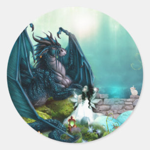 Sticker Rond Dragon d'Imaginaire et Fée