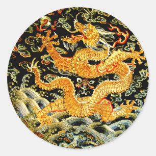 Sticker Rond Dragon d'or brodé par antiquité chinoise de