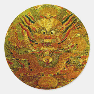 Sticker Rond Dragon d'or Broderie chinoise dynastie Ming