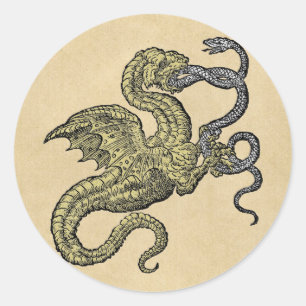 Sticker Rond Dragon d'or : combattre le serpent d'argent