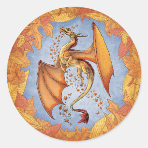 Sticker Rond Dragon d'Orange d'Automne Nature Imaginaire Art