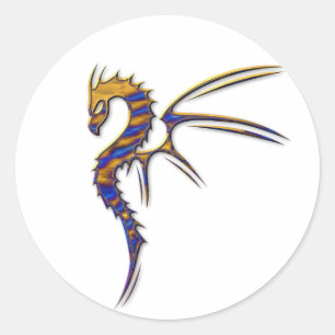 Sticker Rond Dragon en métal bleu et or