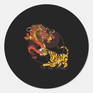Sticker Rond Dragon-et Tiger-Yin-Yang T-Shirt Design
