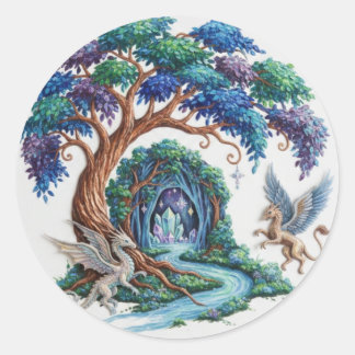 Sticker Rond Dragon Flight Over the Waterfall Realm