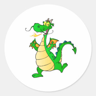 Sticker Rond Dragon Green Happy Imaginaire Fiction Dessin Carto