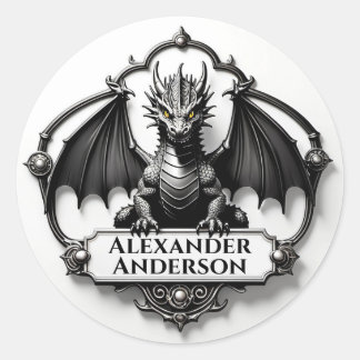 Sticker Rond Dragon Gris avec des Yeux Jaunes Personnaliser 