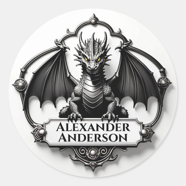 Sticker Rond Dragon Gris avec Yeux Jaunes Personnaliser  (Devant)