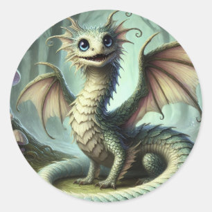 Sticker Rond Dragon Jabberwocky Cute Imaginaire Créature Art