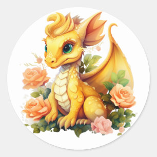 Sticker Rond Dragon jaune