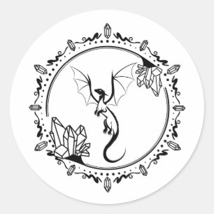 Sticker Rond Dragon légendaire en cristal noir et blanc