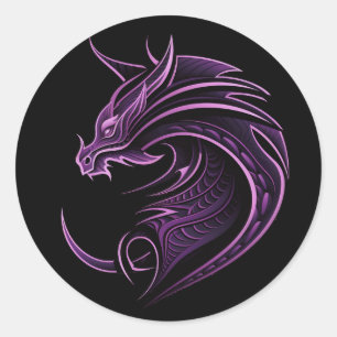 Sticker Rond Dragon Lilac minimaliste, tatouage style T-shirt