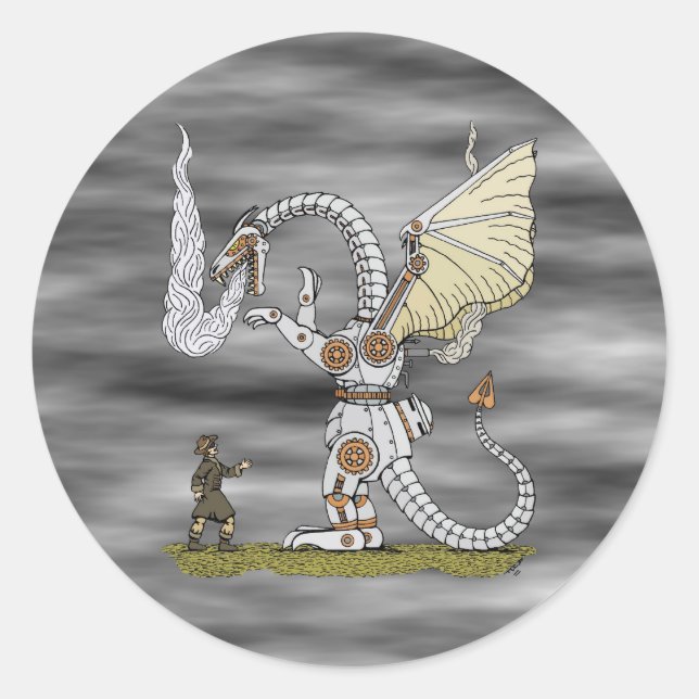 Sticker Rond Dragon mécanique (Devant)