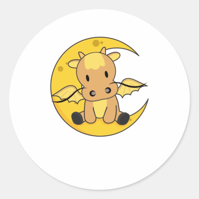 Sticker Rond Dragon Moon Bonne nuit Dragon Imaginaire (Devant)