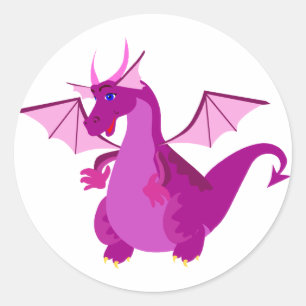 Sticker Rond Dragon pourpre et rose amical