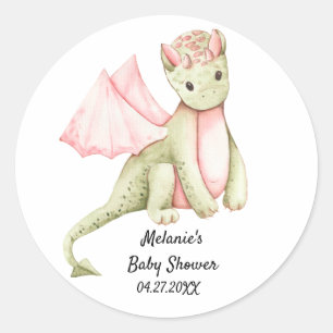Sticker Rond Dragon rose et vert clair