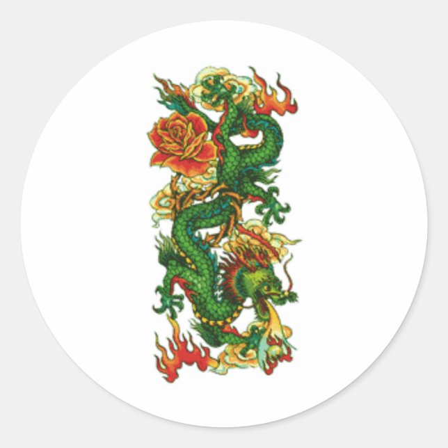 STICKER ROND DRAGON VERT CHINOIS (Devant)