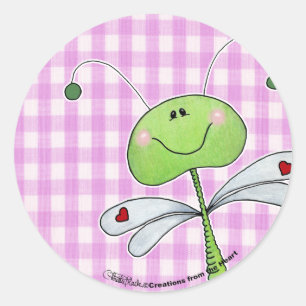 Sticker Rond Dragon volée sur En vichy rose