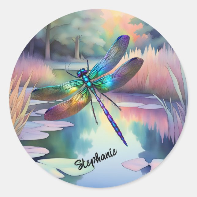 Sticker Rond Dragonfly By the Pond (Devant)