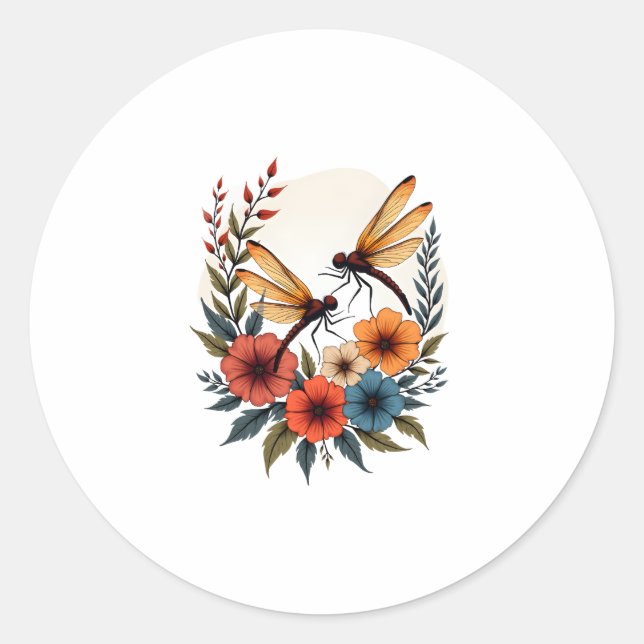 Sticker Rond Dragonfly Floral Boho (Devant)
