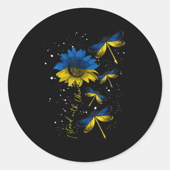 Sticker Rond Dragonfly Ukraine Sunflower Ukraine Drapeau Stand  (Devant)