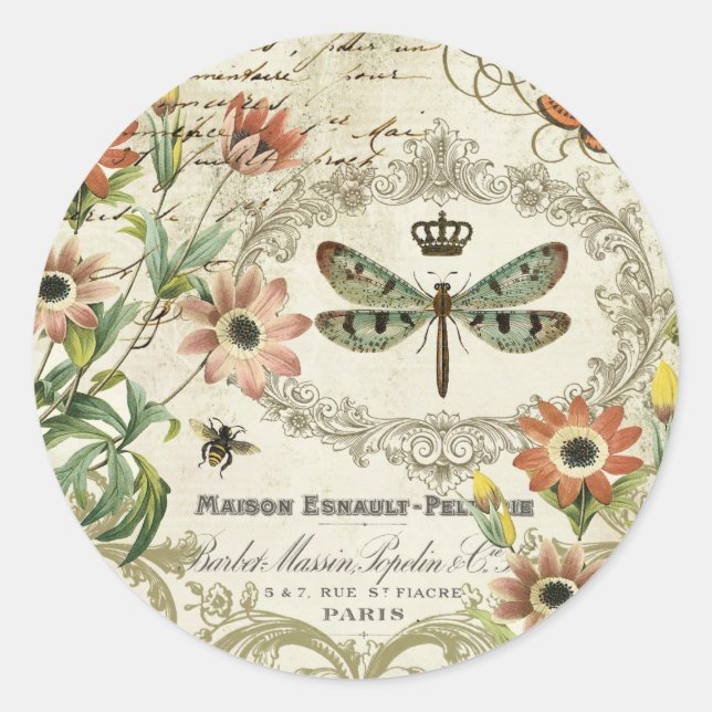 Sticker Rond Dragonfly Vintage (Devant)