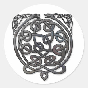 Sticker Rond Dragons de noeud celtique - Chrome noir