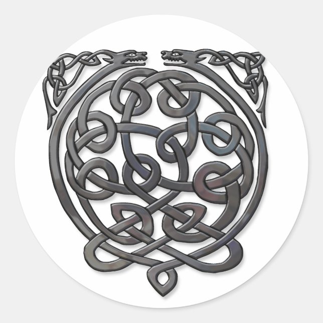 Sticker Rond Dragons de noeud celtique - Chrome noir (Devant)
