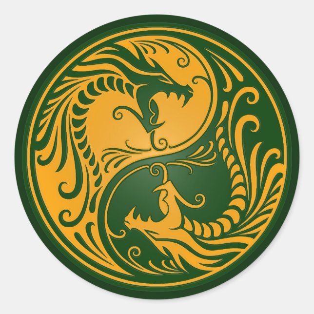 Sticker Rond Dragons de Yang Jaune et Vert (Devant)