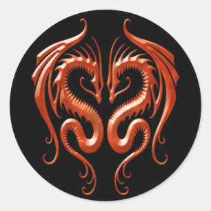 Sticker Rond Dragons en fer rouge